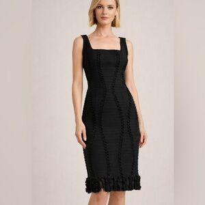 Oscar de la Renta Black Textured Sleeveless Sheath Dress Size 6 Made in USA